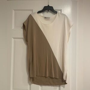 Zara Women's Cream and Brown Diagonal Blouse